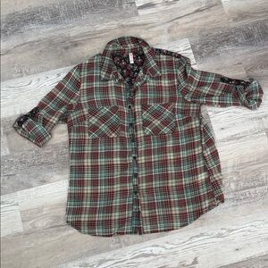 Xhilaration Plaid & Floral Button-Up Shirt